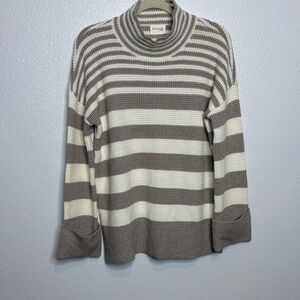 Devotion by Cyrus Gray and Cream Striped Turtleneck Sweater Small